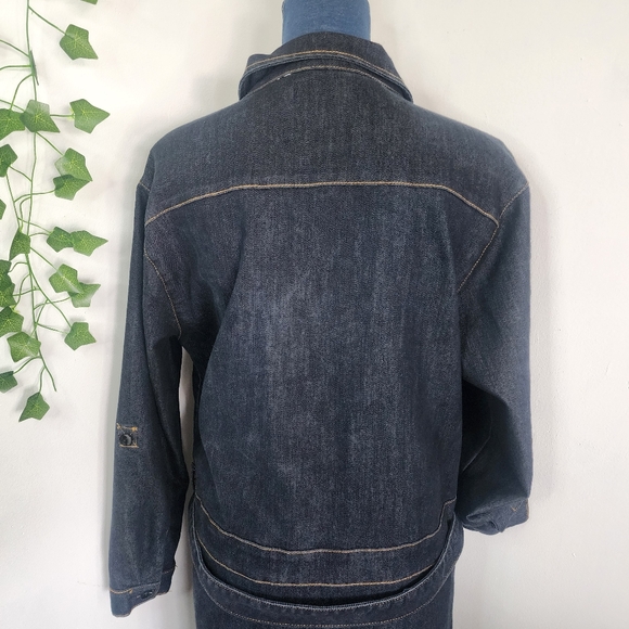 Thrill Dark Blue Denim Maxi Dress Button Down with Front Slits - Picture 7 of 11